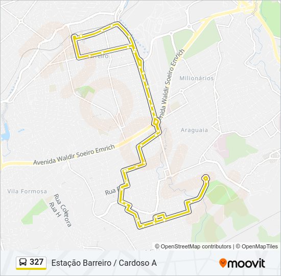 Mapa da linha 327 de ônibus