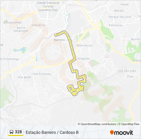 Mapa da linha 328 de ônibus