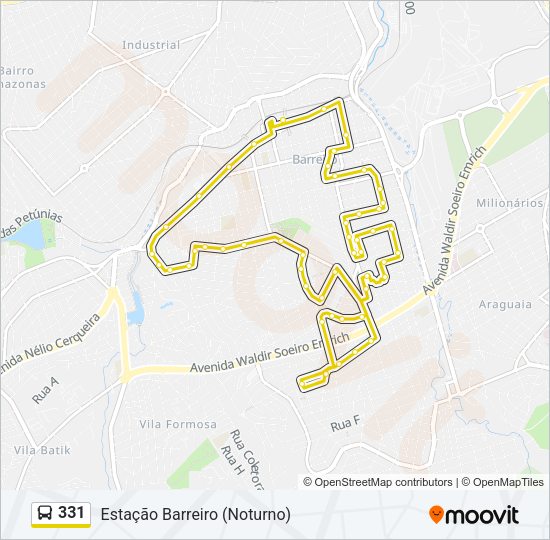 Mapa da linha 331 de ônibus