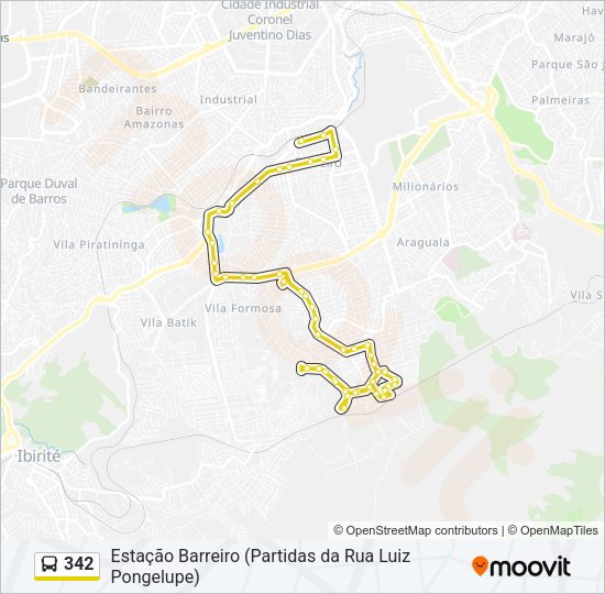 Mapa da linha 342 de ônibus