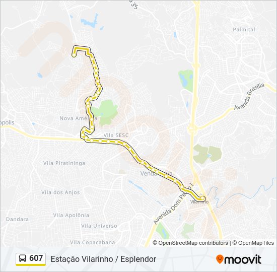 Mapa da linha 607 de ônibus