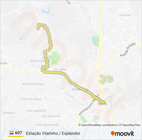 Mapa da linha 607 de ônibus