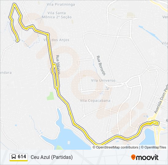 Mapa da linha 614 de ônibus