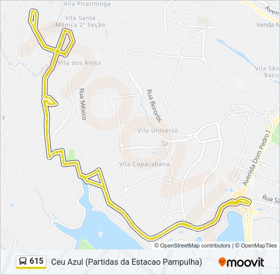 Mapa da linha 615 de ônibus