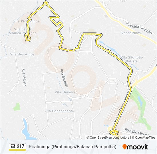 Mapa da linha 617 de ônibus