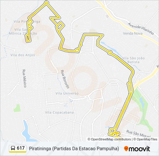 Mapa da linha 617 de ônibus
