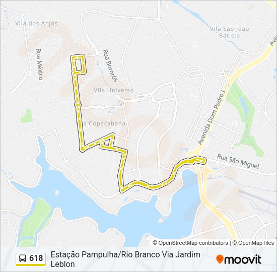 Mapa da linha 618 de ônibus