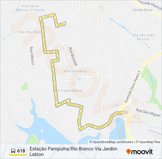 Mapa da linha 618 de ônibus