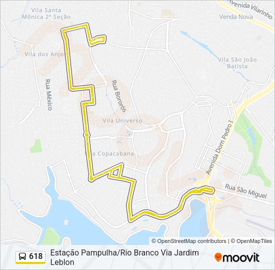 Mapa da linha 618 de ônibus