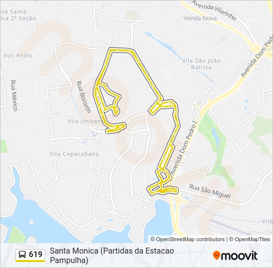 Mapa da linha 619 de ônibus