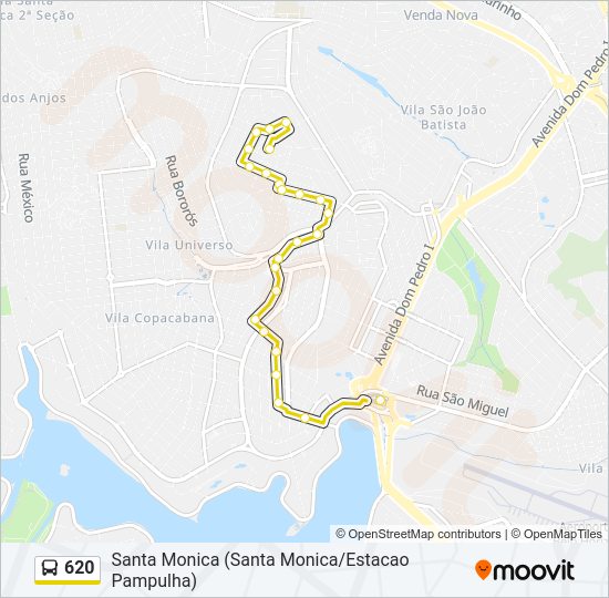 Mapa da linha 620 de ônibus
