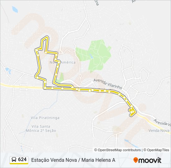 Mapa da linha 624 de ônibus