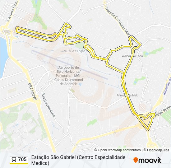 Mapa da linha 705 de ônibus