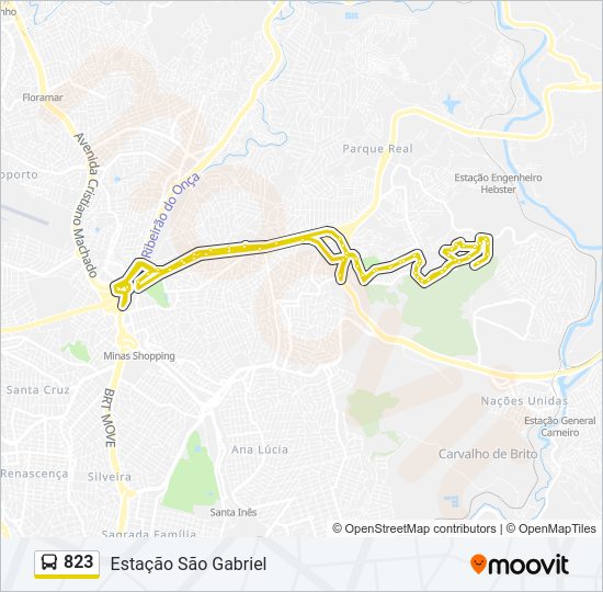 Mapa da linha 823 de ônibus