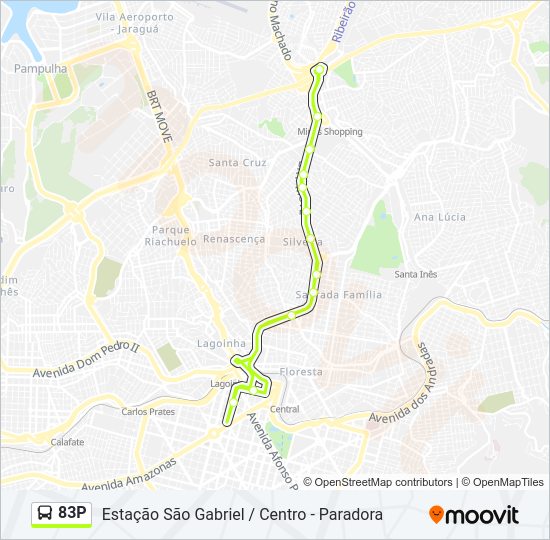 Mapa da linha 83P de ônibus