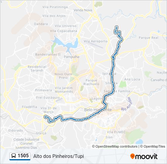Mapa da linha 1505 de ônibus