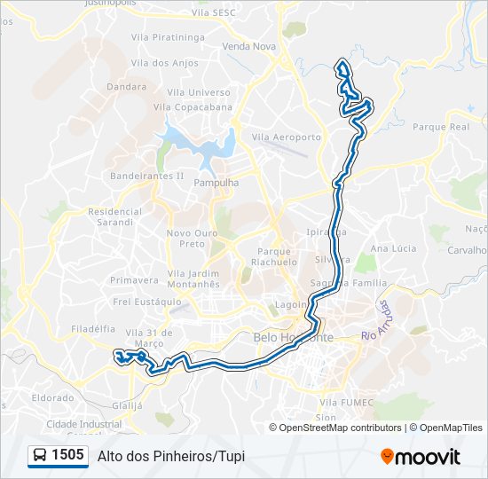 Mapa da linha 1505 de ônibus