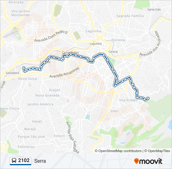 Mapa da linha 2102 de ônibus