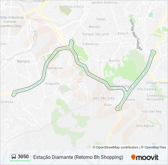 Mapa da linha 3050 de ônibus