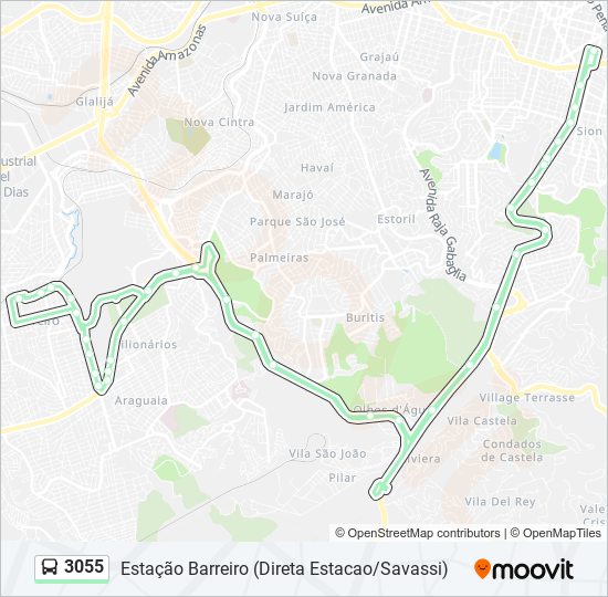 Mapa da linha 3055 de ônibus