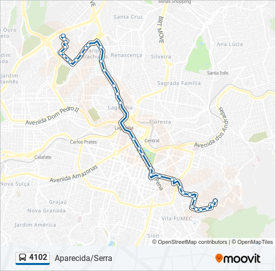 Mapa da linha 4102 de Bus