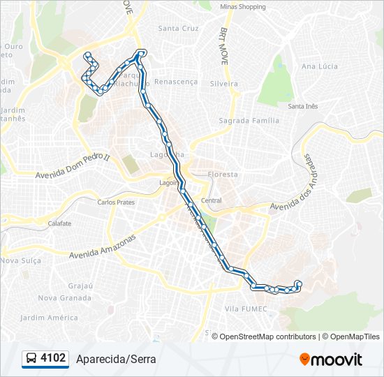 Mapa da linha 4102 de ônibus