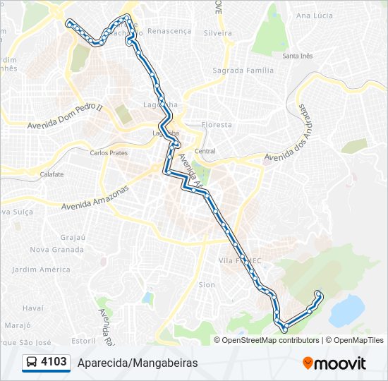 Mapa da linha 4103 de ônibus