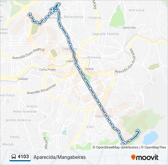 Mapa da linha 4103 de ônibus