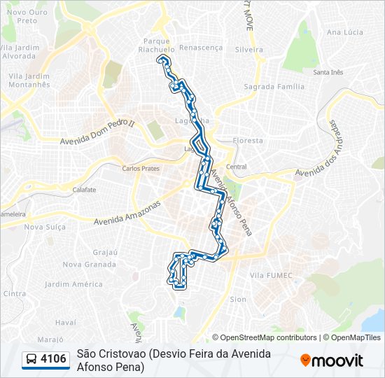 Mapa da linha 4106 de ônibus