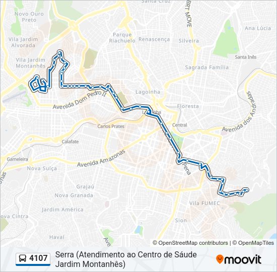 Mapa da linha 4107 de ônibus