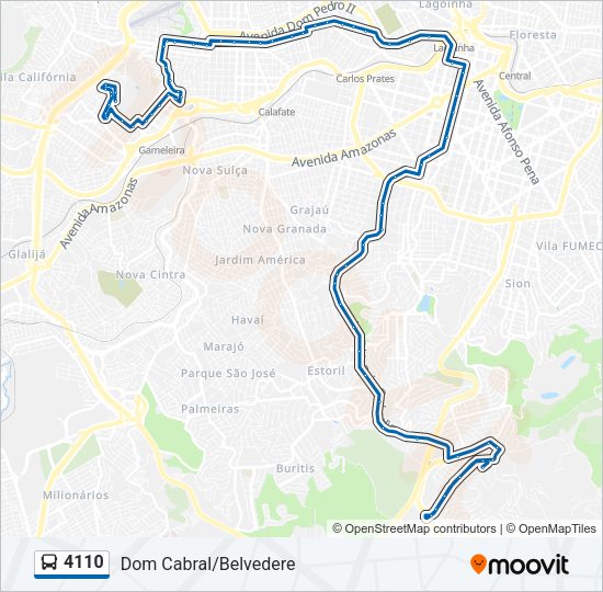 Mapa da linha 4110 de ônibus
