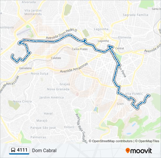 Mapa da linha 4111 de ônibus