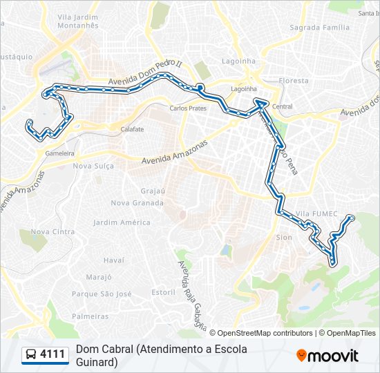 Mapa da linha 4111 de ônibus