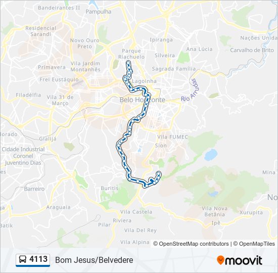 Mapa da linha 4113 de ônibus