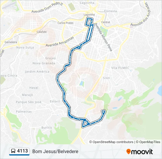 Mapa da linha 4113 de ônibus