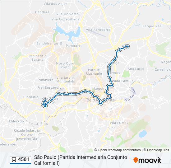 Mapa da linha 4501 de ônibus