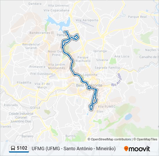 Mapa da linha 5102 de ônibus
