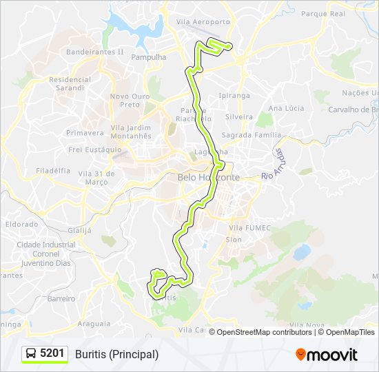 Mapa da linha 5201 de ônibus