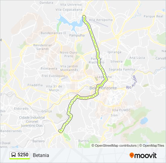 Mapa da linha 5250 de ônibus