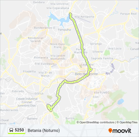 Mapa da linha 5250 de ônibus