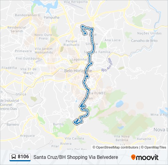 Mapa da linha 8106 de ônibus
