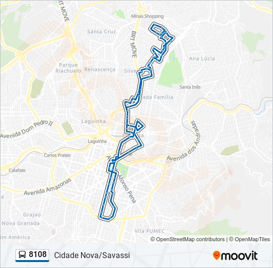 Mapa da linha 8108 de ônibus