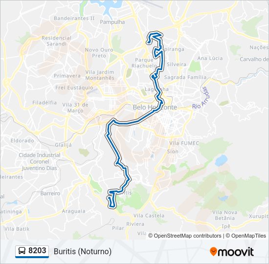 Mapa da linha 8203 de ônibus