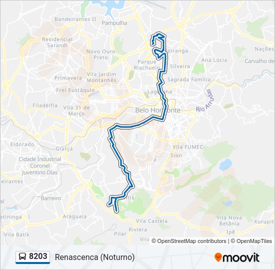 Mapa da linha 8203 de ônibus