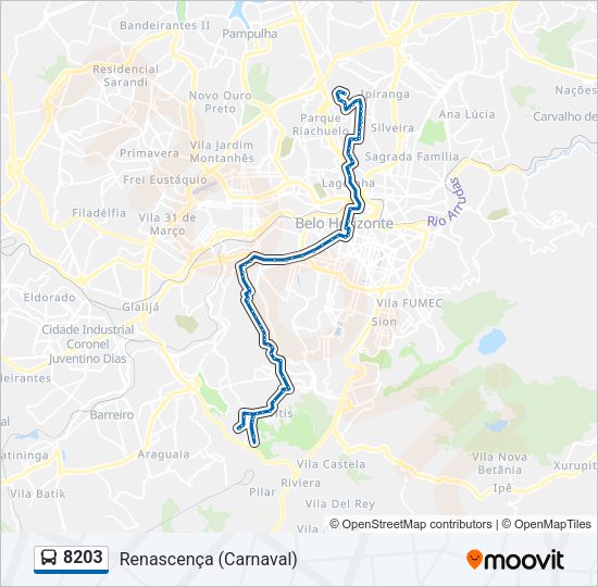 Mapa da linha 8203 de ônibus