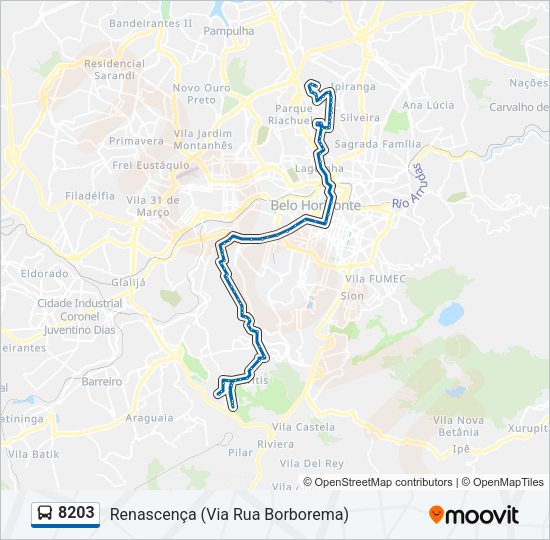Mapa da linha 8203 de ônibus