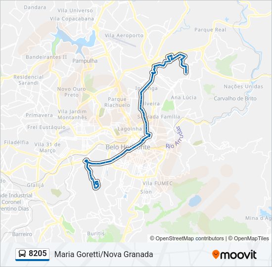 Mapa da linha 8205 de ônibus