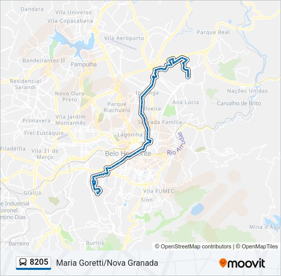Mapa da linha 8205 de ônibus