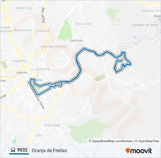 Mapa da linha 9032 de ônibus