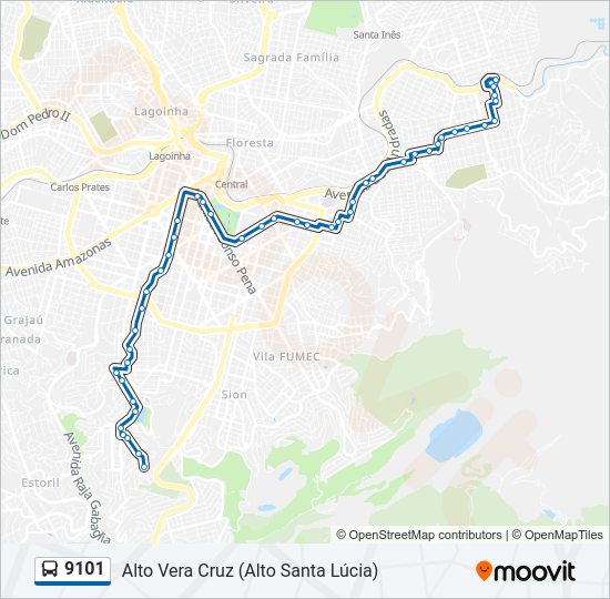 Mapa da linha 9101 de ônibus